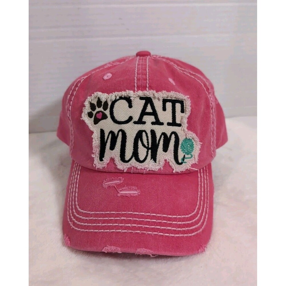 CAT MOM CAP/HAT PINK DISTRESSED COTTON ADJUSTABLE ADULT ONE SIZE   NWOT